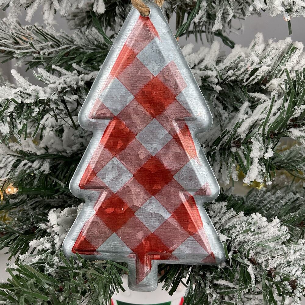 Christmas Ornament-Metal Red Plaid Christmas Tree- The Bridge Collection